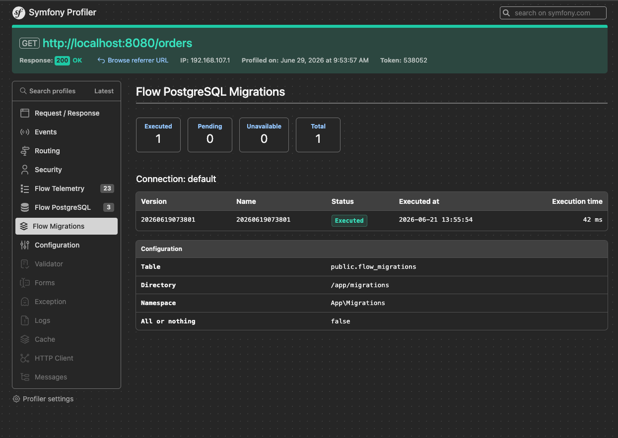 Symfony Profiler - Migrations View